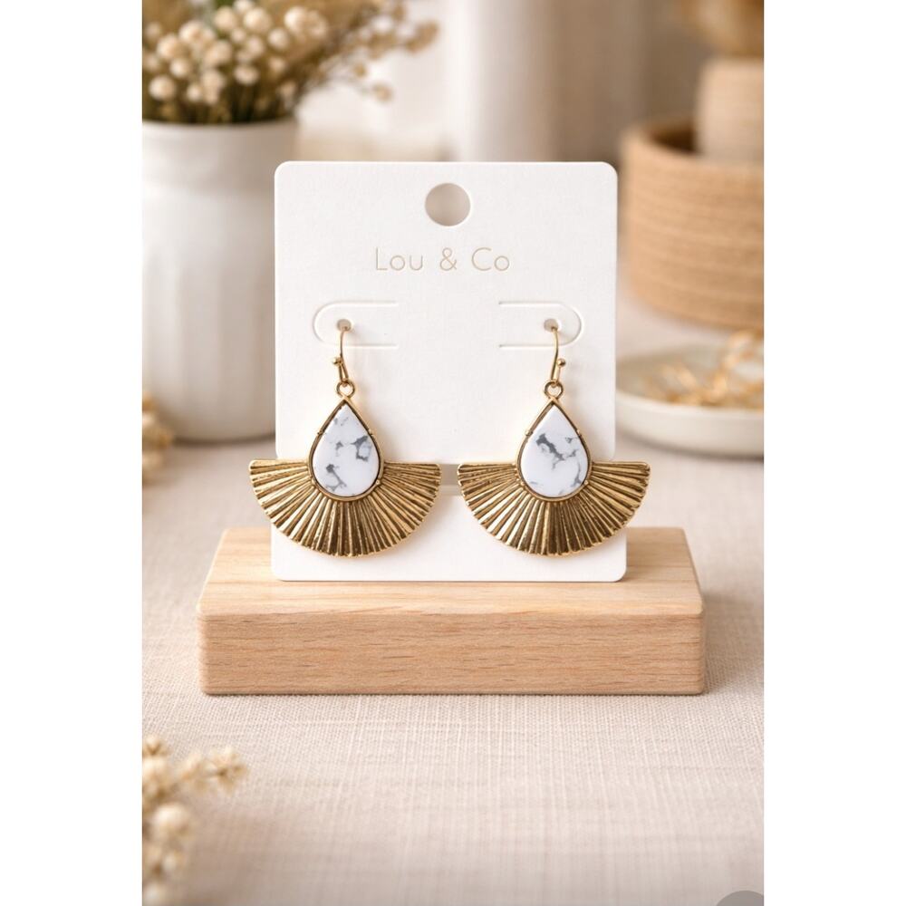 Lou & Co Gold Stone Fan Earrings New